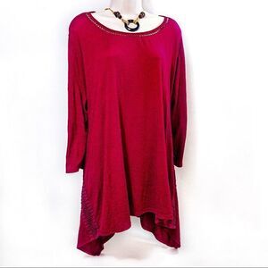 Hannah Woman Burgundy Handkerchief Hem Top Sz 2X